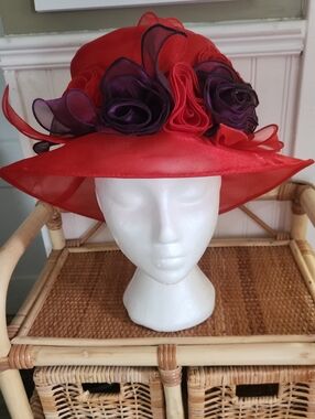 Lovely Red Hat With Floral Accents